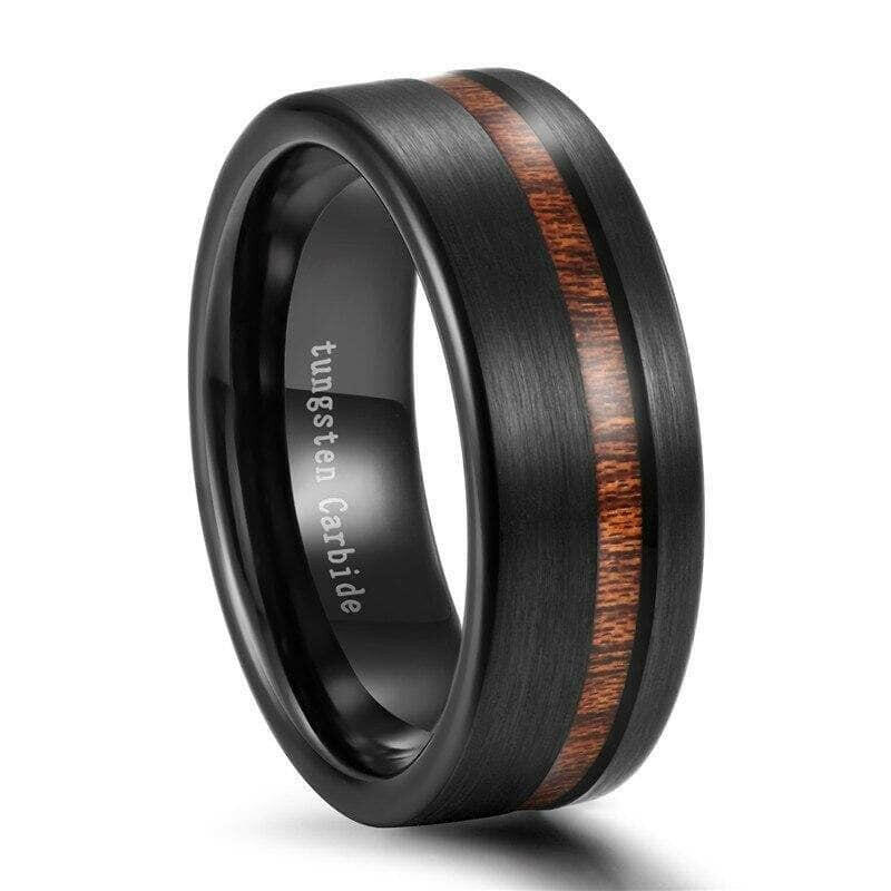 Black Tungsten Carbide with Wood Inlay Ring Band-Evani Naomi Jewelry
