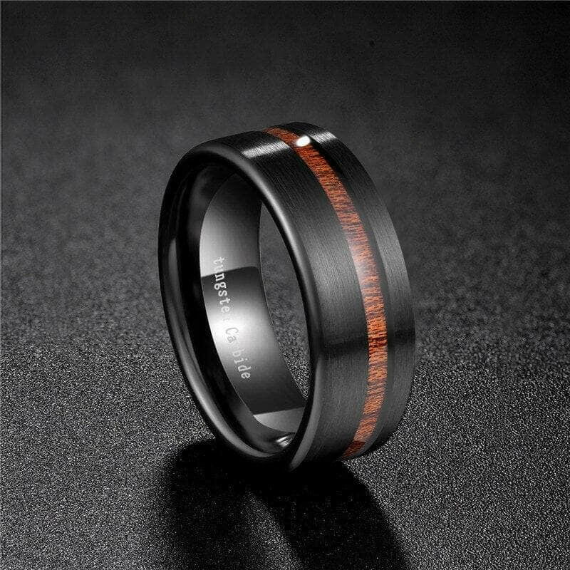 Black Tungsten Carbide with Wood Inlay Ring Band-Evani Naomi Jewelry