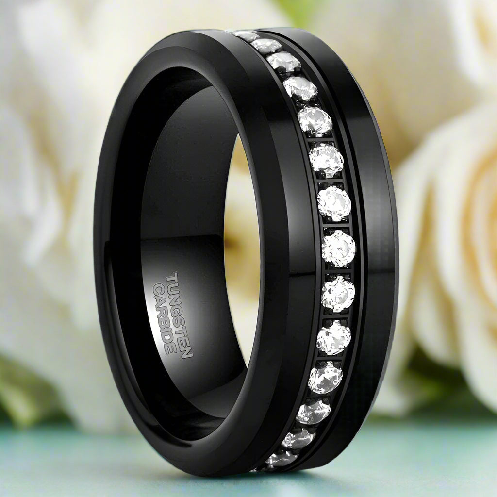 Black Tungsten Diamond Eternity Wedding Band-Evani Naomi Jewelry
