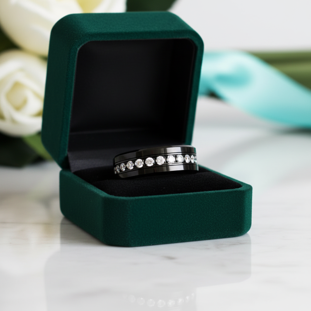 Black Tungsten Diamond Option Eternity Wedding Band