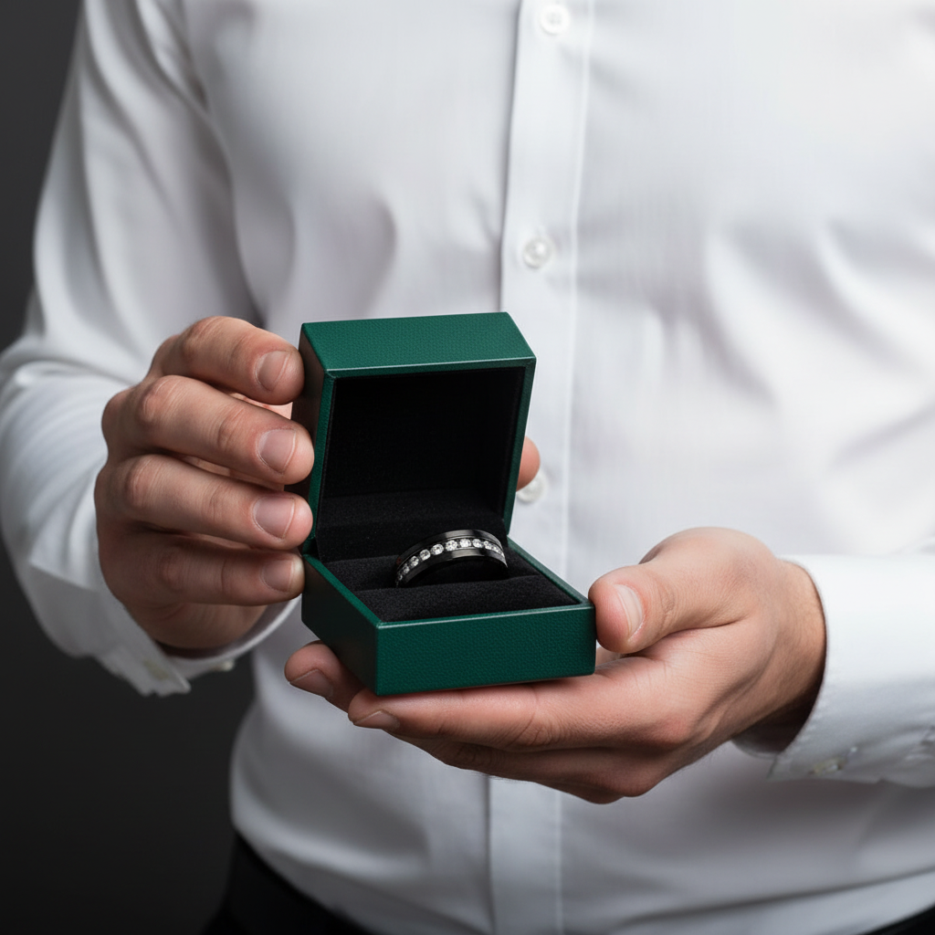 Black Tungsten Diamond Option Eternity Wedding Band