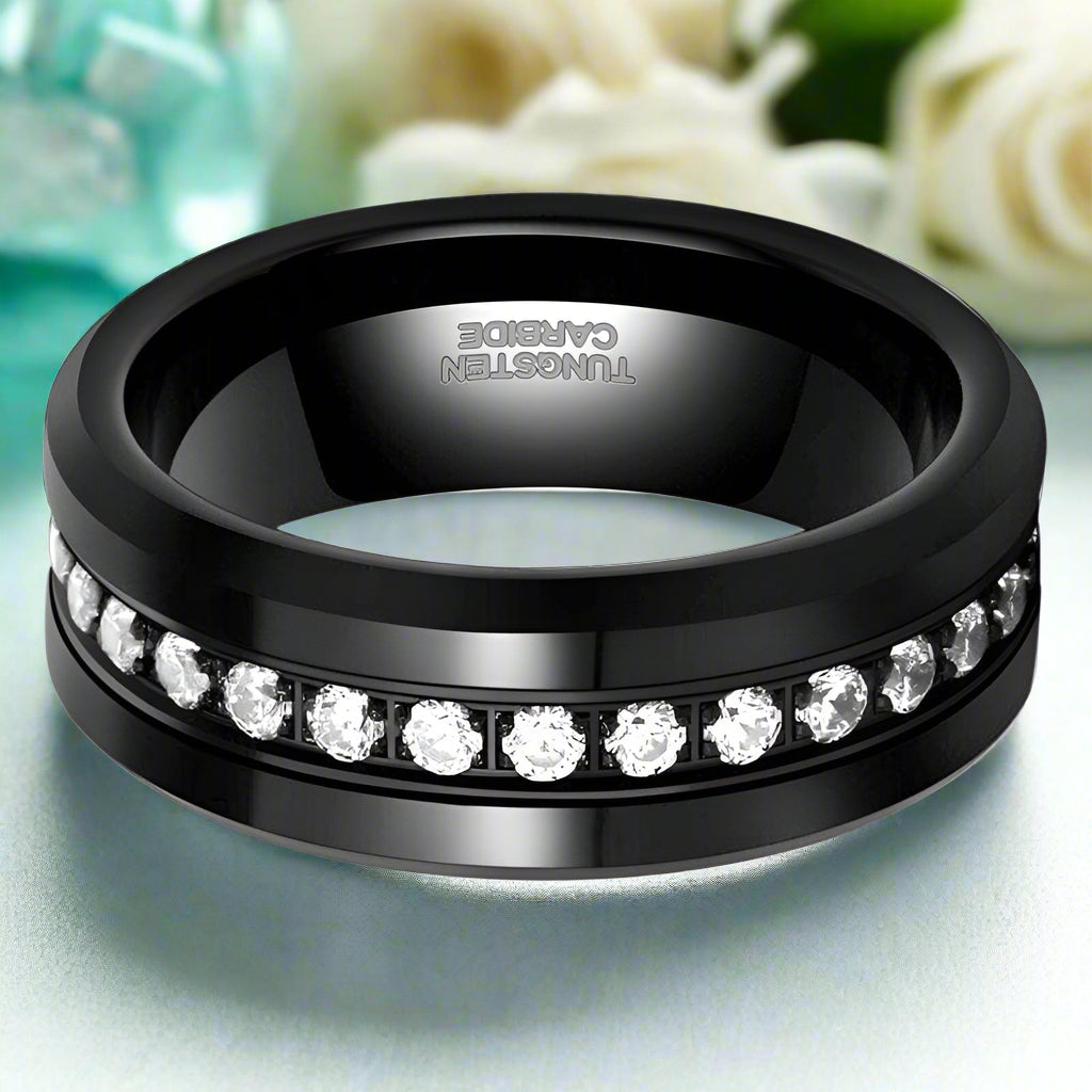Black Tungsten Diamond Eternity Wedding Band-Evani Naomi Jewelry