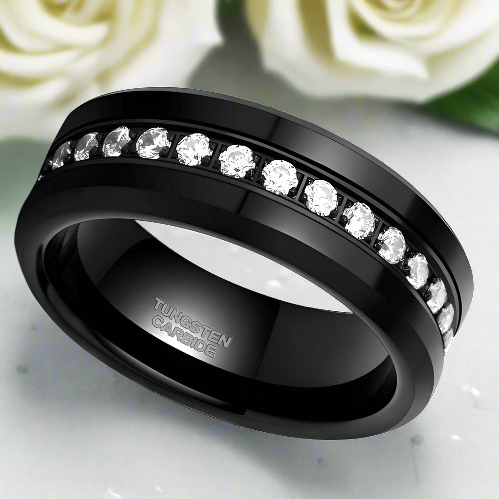 Black Tungsten Diamond Eternity Wedding Band-Evani Naomi Jewelry