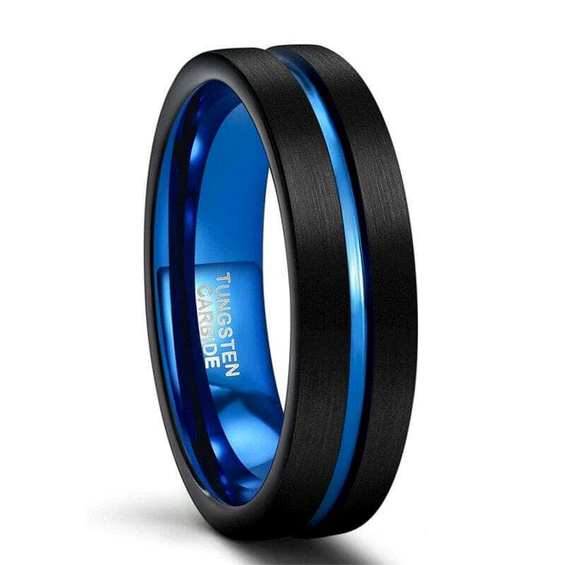 Black Tungsten Men's Wedding Band with Blue Groove-Evani Naomi Jewelry