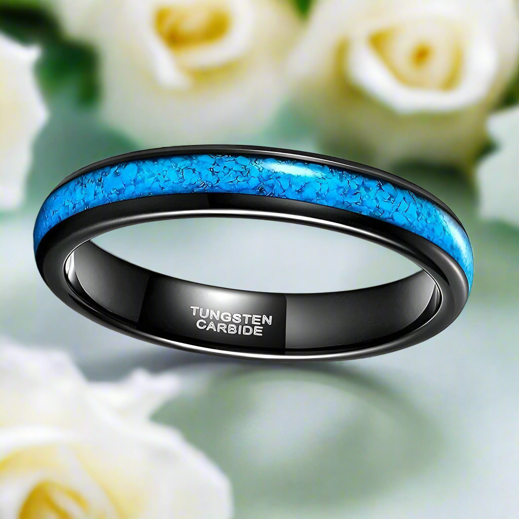 Black Tungsten Men's Wedding Band with Blue Turquoise Inlay-Evani Jewelry