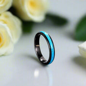 Black Tungsten Men's Wedding Band with Blue Turquoise Inlay-Evani Naomi Jewelry