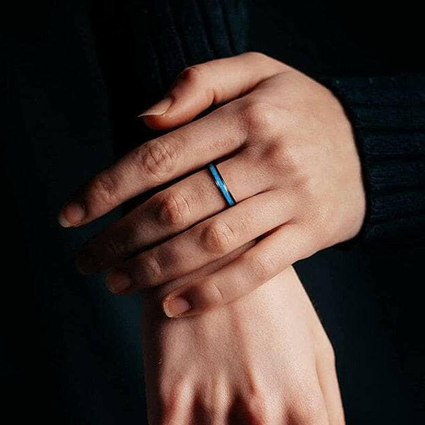 Black Tungsten Men's Wedding Band with Blue Turquoise Inlay-Evani Naomi Jewelry