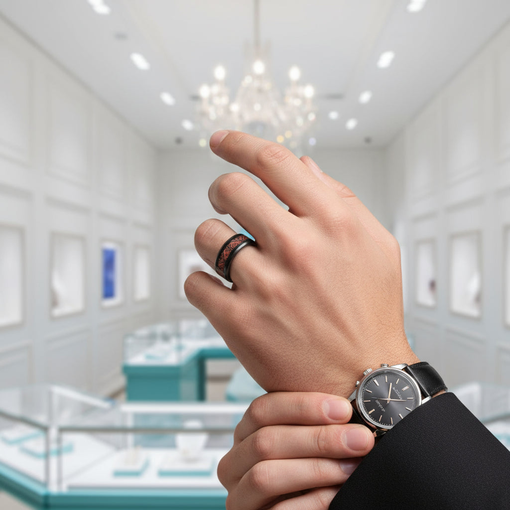 Black Tungsten Men's Wedding Band with Celtic Dragon Inlay-Evani Naomi Jewelry