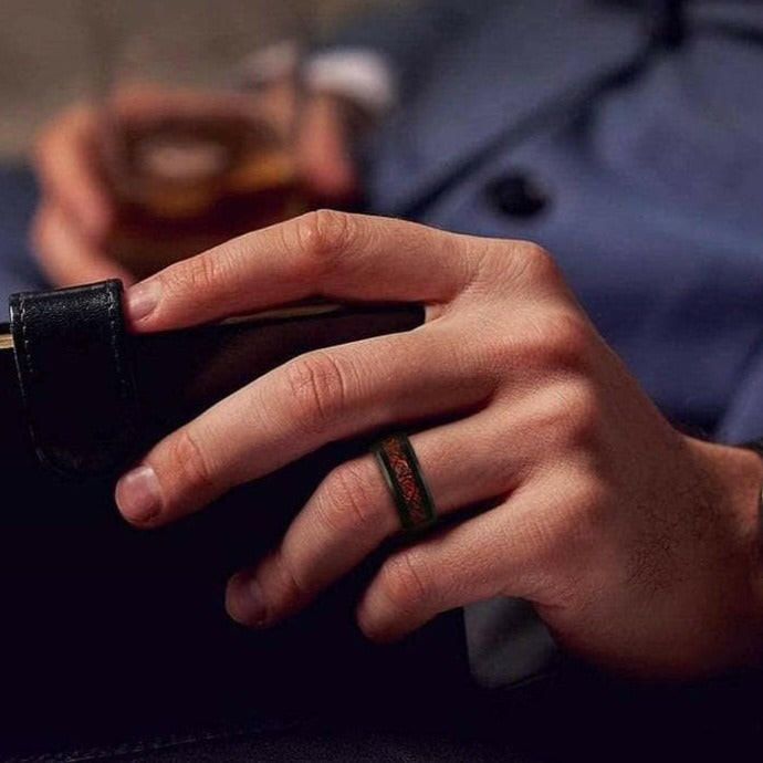 Black Tungsten Men's Wedding Band with Celtic Dragon Inlay-Evani Naomi Jewelry