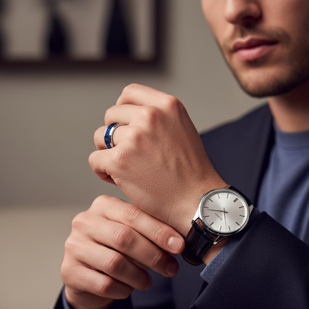 Black Tungsten Men's Wedding Band with Celtic Dragon Inlay