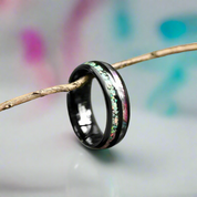 Black Tungsten Men's Wedding Band with Galaxy Opal & Abalone Shell-Evani Naomi Jewelry
