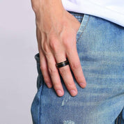Black Tungsten Men's Wedding Band with Gold Groove-Evani Naomi Jewelry