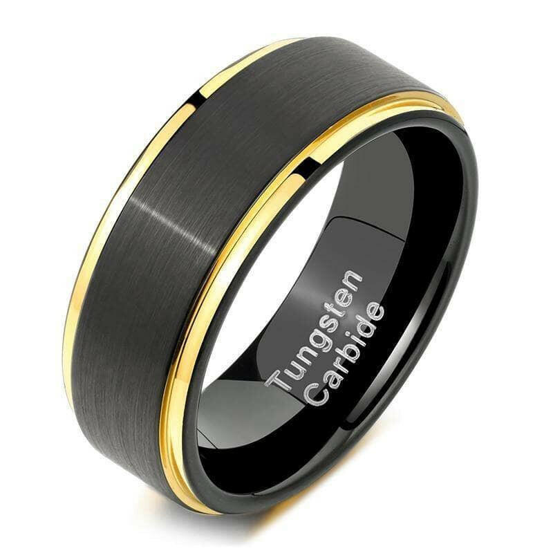 Black Tungsten Men's Wedding Band with Golden Line-Evani Naomi Jewelry