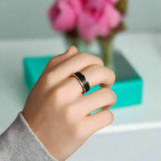 Black Tungsten Men's Wedding Band with Golden Line-Evani Naomi Jewelry