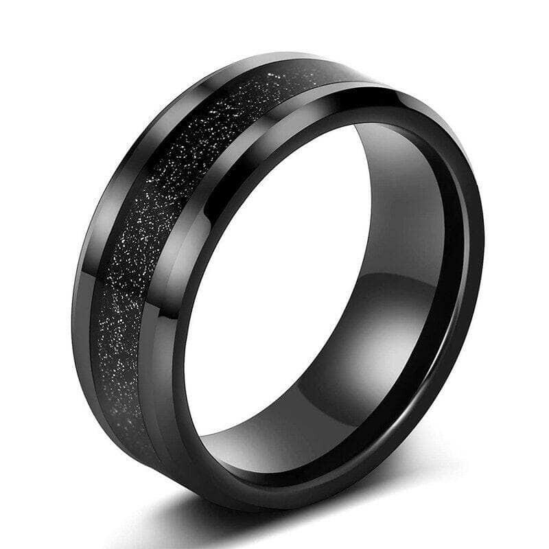 Black Tungsten Men's Wedding Band with Sandstone Inlay-Evani Jewelry
