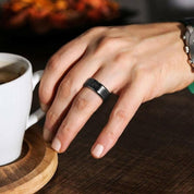 Black Tungsten Men's Wedding Band with Sandstone Inlay-Evani Naomi Jewelry