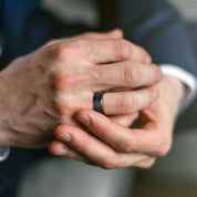Black Tungsten Men's Wedding Band with Sandstone Inlay-Evani Naomi Jewelry