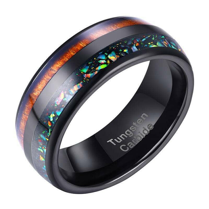 Black Tungsten Men's Wedding Band with Wood & Abalone Inlay-Evani Naomi Jewelry