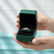 Black Tungsten Men's Wedding Band with Wood & Abalone Inlay - Evani Naomi Jewelry