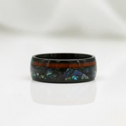 Black Tungsten Men's Wedding Band with Wood & Abalone Inlay - Evani Naomi Jewelry