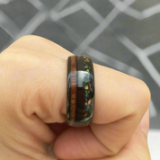 Black Tungsten Men's Wedding Band with Wood & Abalone Inlay-Evani Naomi Jewelry
