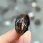 Black Tungsten Men's Wedding Band with Wood & Abalone Inlay-Evani Naomi Jewelry