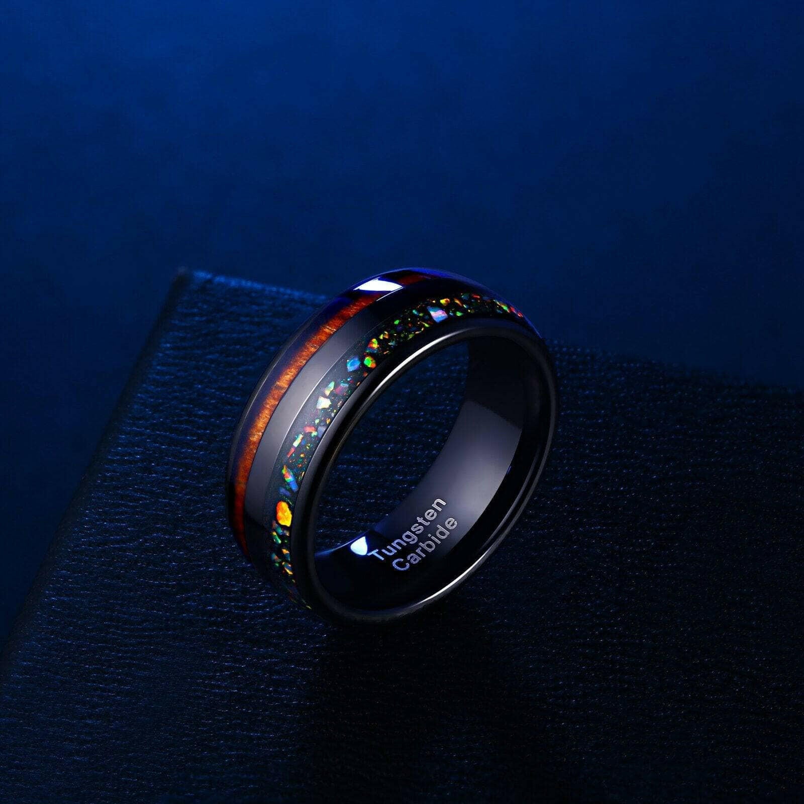 Black Tungsten Men's Wedding Band with Wood & Abalone Inlay-Evani Naomi Jewelry