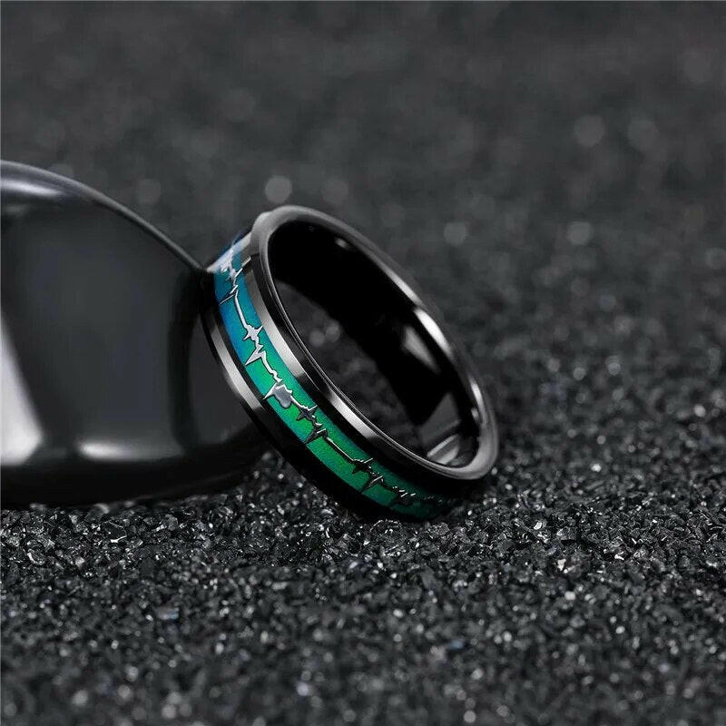 Black Tungsten Unisex Wedding Band with Heartbeat Inlay-Evani Naomi Jewelry