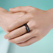 Black Tungsten Wedding Band with Rainbow Groove-Evani Naomi Jewelry