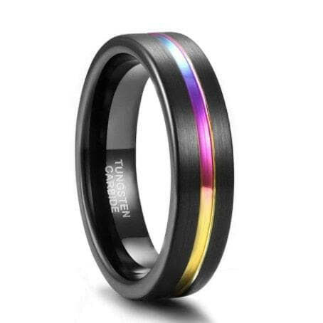 Black Tungsten Wedding Band with Rainbow Inlay-Evani Jewelry