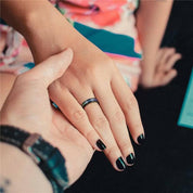 Black Tungsten Wedding Band with Rainbow Inlay-Evani Naomi Jewelry
