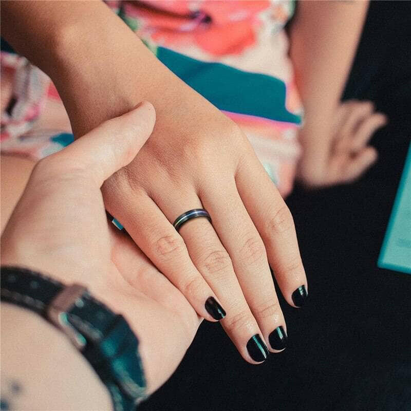 Black Tungsten Wedding Band with Rainbow Inlay-Evani Jewelry