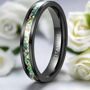 Black Unisex Titanium Wedding Band with Opal Inlay-Evani Naomi Jewelry
