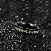 Black Unisex Titanium Wedding Band with Opal Inlay-Evani Naomi Jewelry