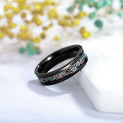 Black Unisex Titanium Wedding Band with Opal Inlay-Evani Naomi Jewelry