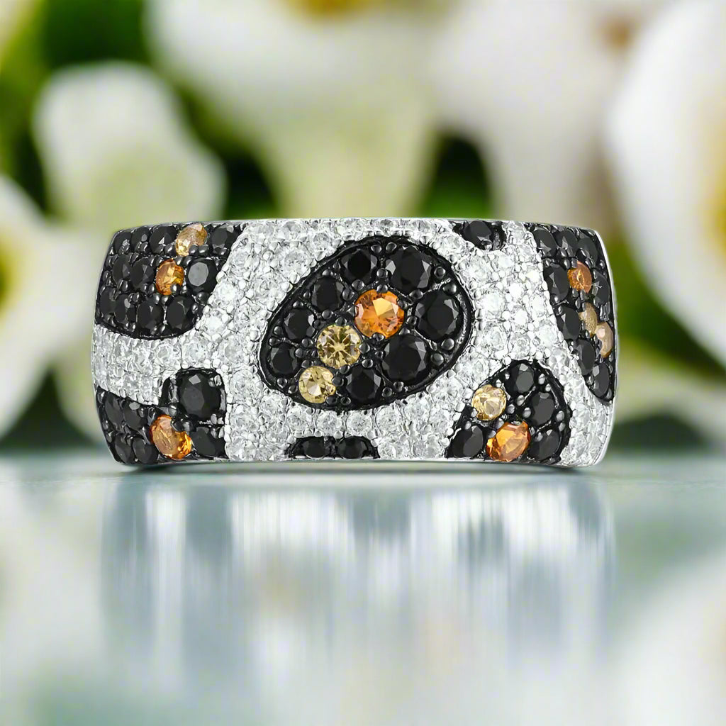 Black, Yellow, and Diamond Leopard Skin Ring-Evani Jewelry