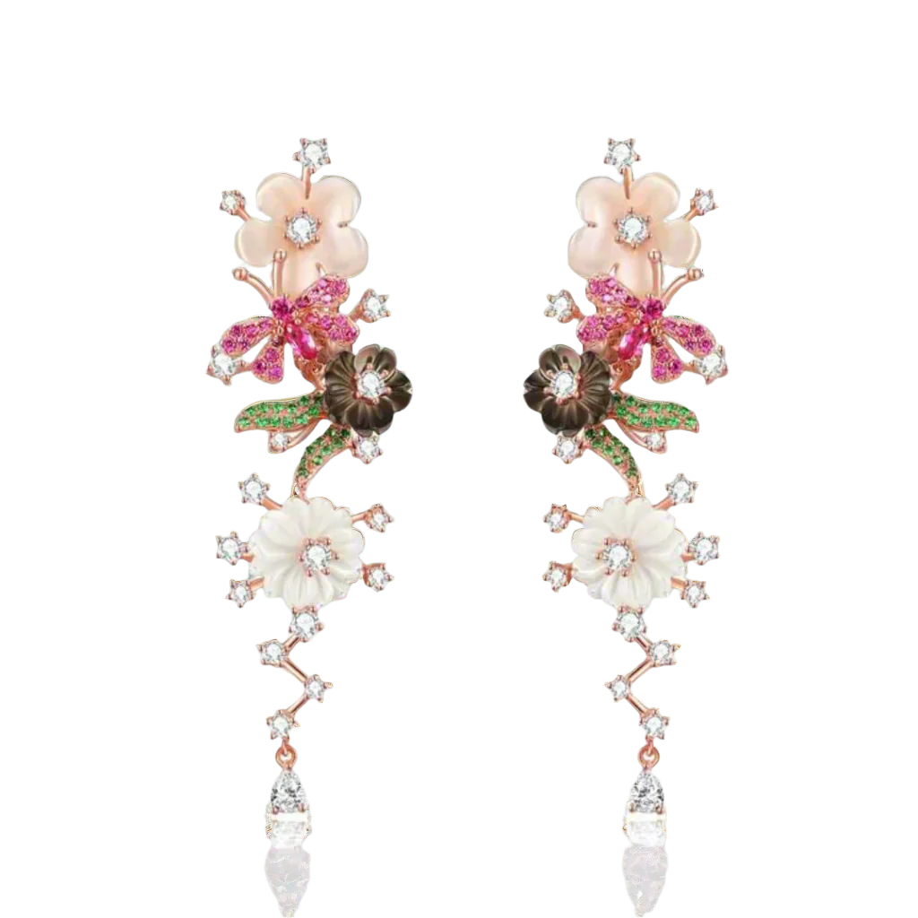 Black and Pink Shell Flower Earrings-Evani Naomi Jewelry