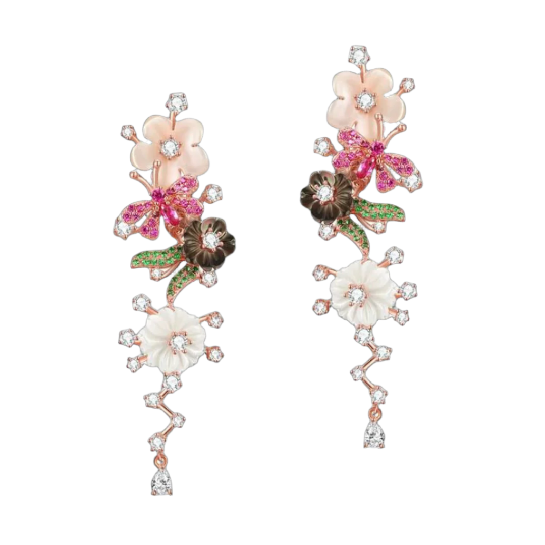 Black and Pink Shell Flower Earrings-Evani Naomi Jewelry