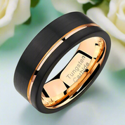Black with Rose Gold Line Tungsten Men's Wedding Band - Evani Naomi Jewelry