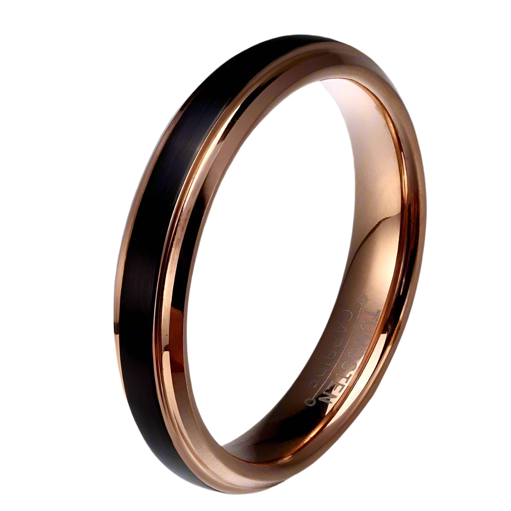 Black with Rose Gold Plated Tungsten Carbide Women's Wedding Band-Evani Jewelry