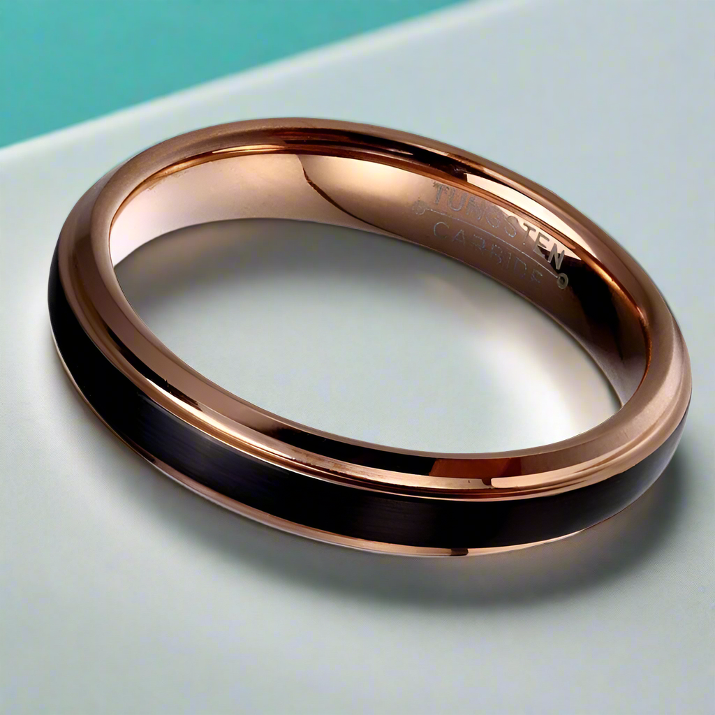 Black with Rose Gold Plated Tungsten Carbide Women's Wedding Band-Evani Jewelry
