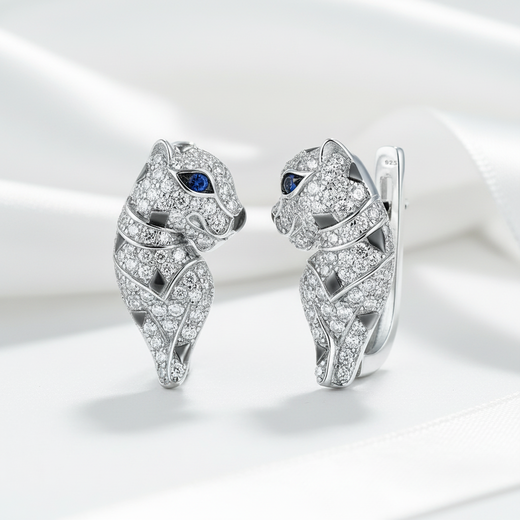 Blue Sapphire Birthstone Leopard Earrings-Evani Jewelry