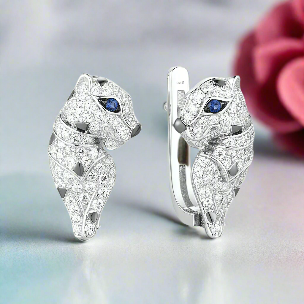 Blue Diamond Leopard Earrings-Evani Naomi Jewelry