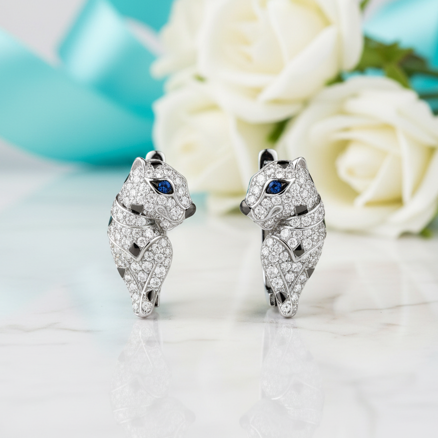 Blue Sapphire Birthstone Leopard Earrings
