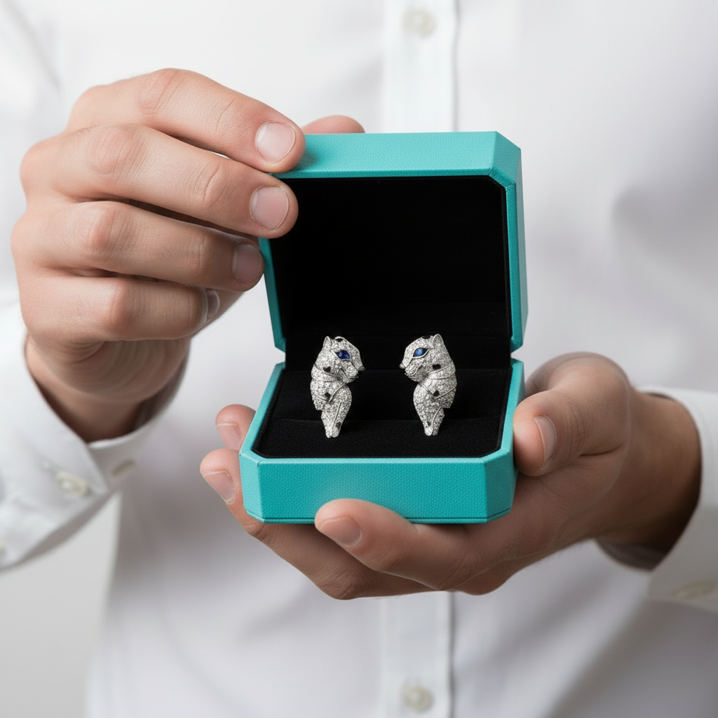 Blue Sapphire Birthstone Leopard Earrings-Evani Jewelry