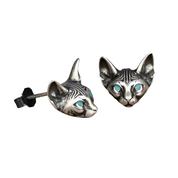 Blue Eyes Sphynx Cat Punk Stud Earrings-Evani Naomi Jewelry