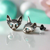 Blue Eyes Sphynx Cat Punk Stud Earrings-Evani Naomi Jewelry