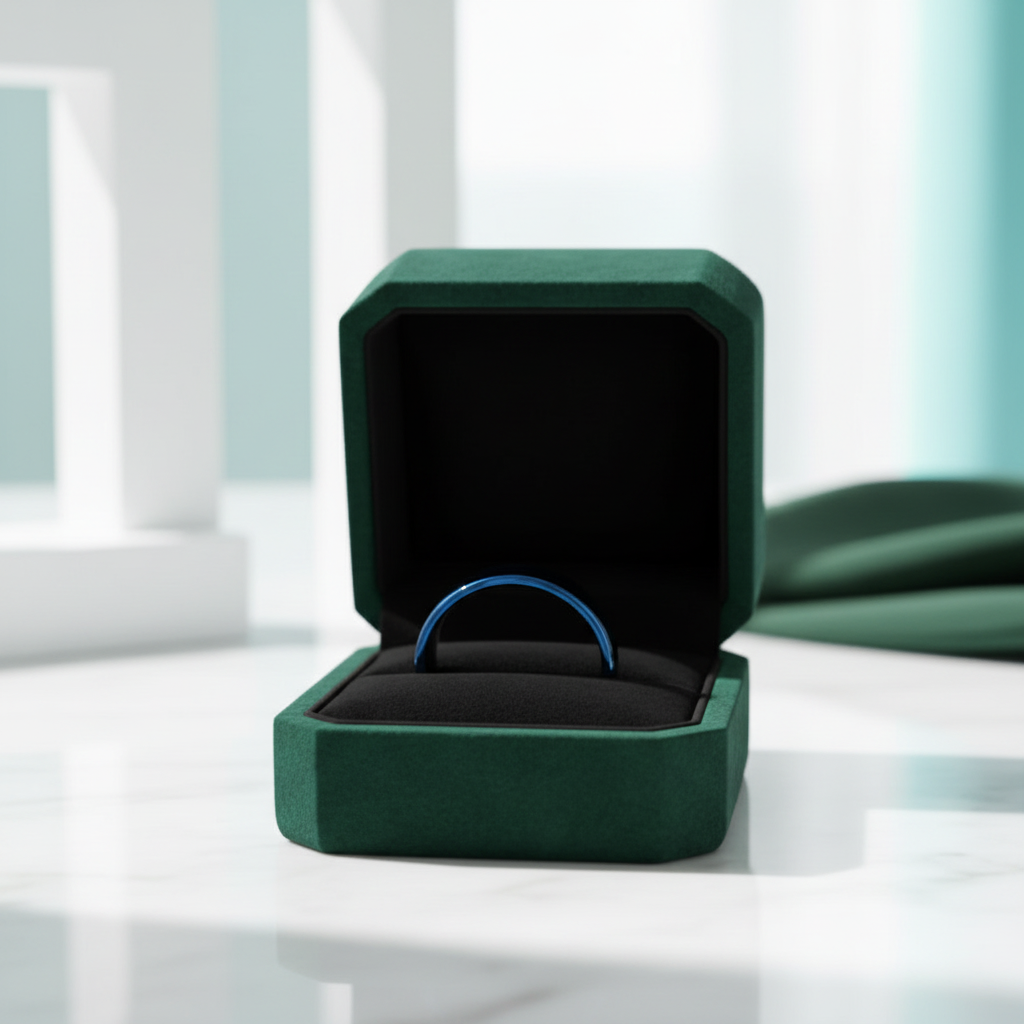 Blue Flat Tungsten Men's Wedding Band - Evani Naomi Jewelry