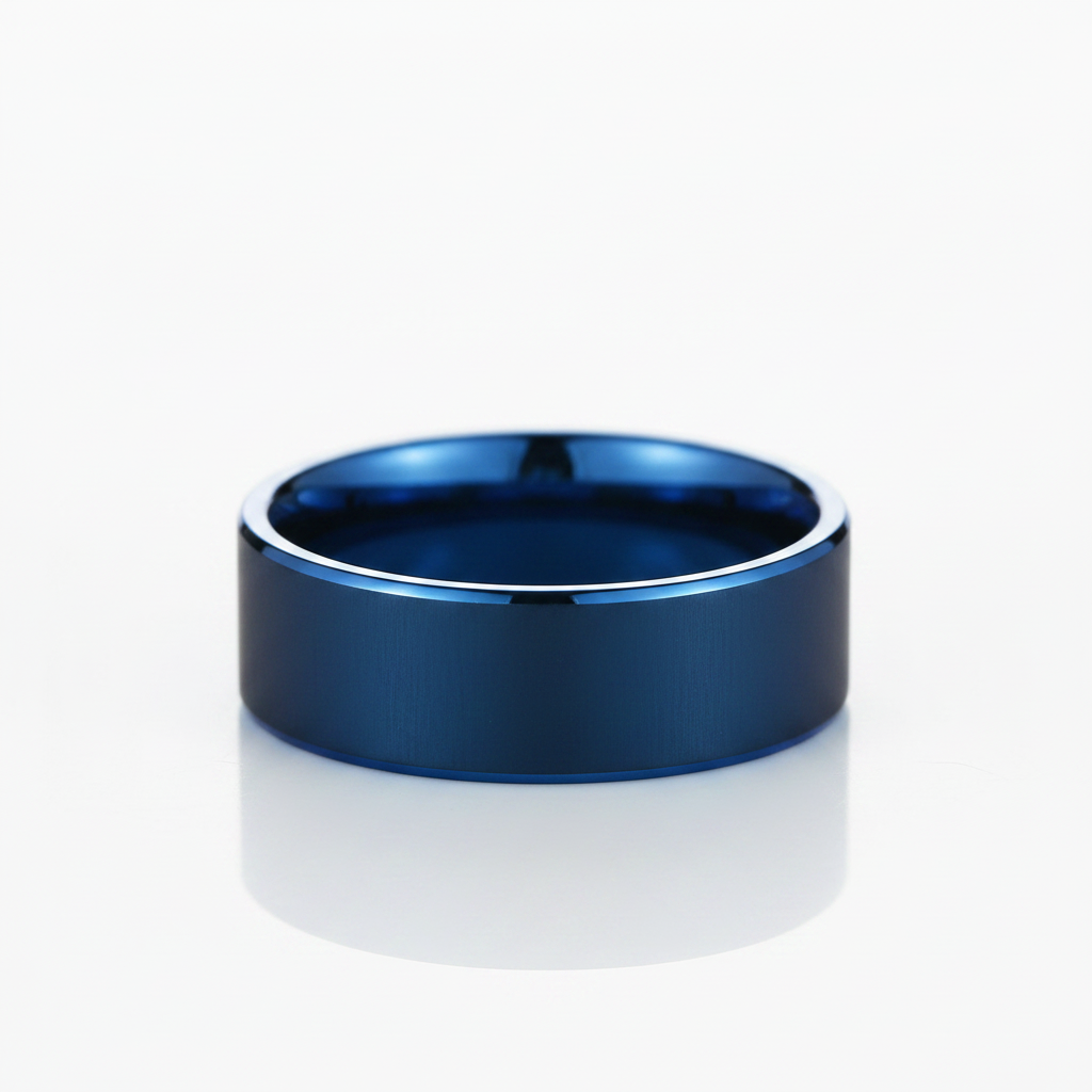 Blue Flat Tungsten Men's Wedding Band - Evani Naomi Jewelry