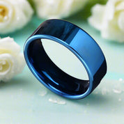 Blue Flat Tungsten Men's Wedding Band-Evani Naomi Jewelry